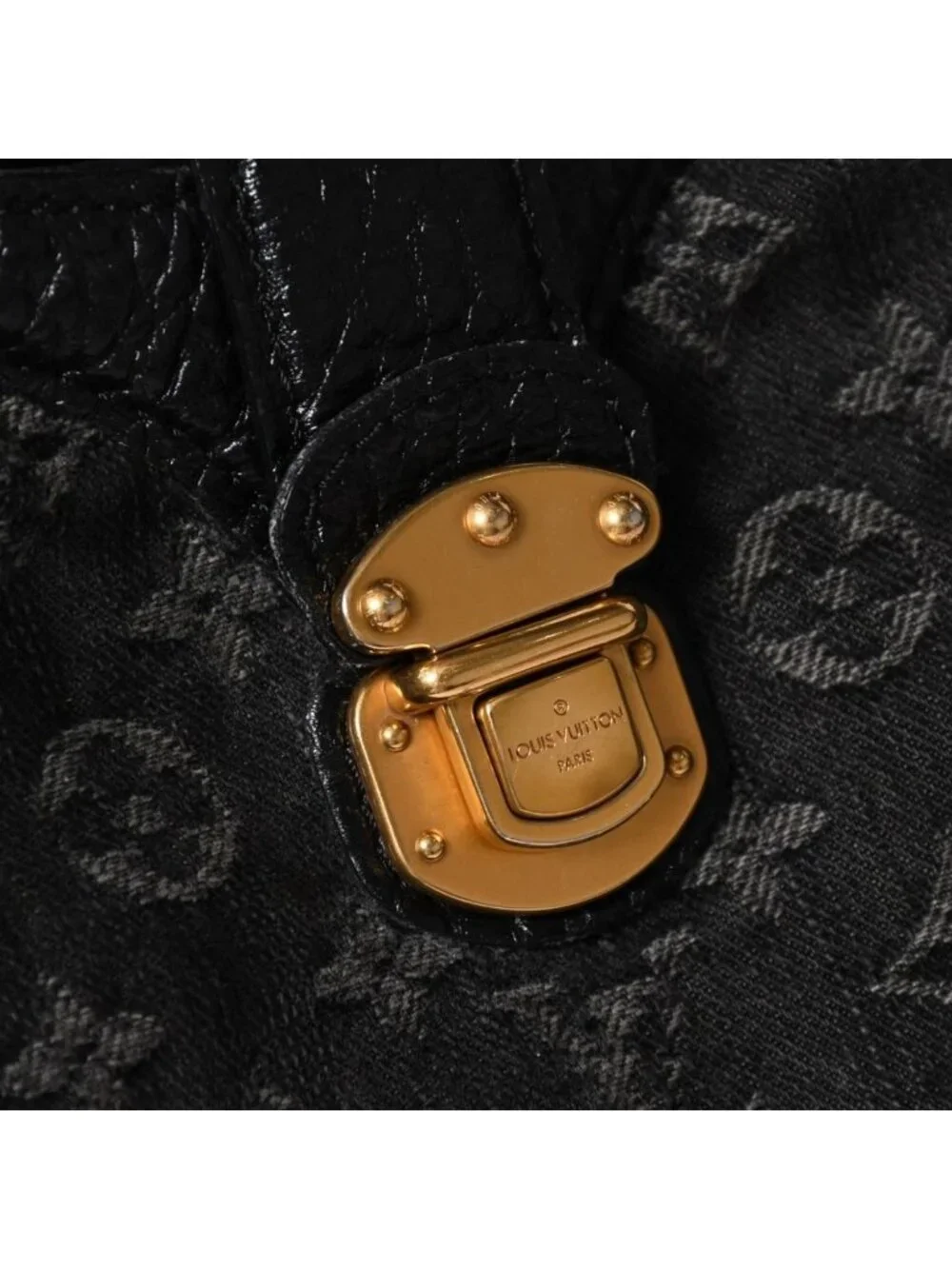 Louis Vuitton Shoulder Bag Slightly Monogram Denim Black Gold